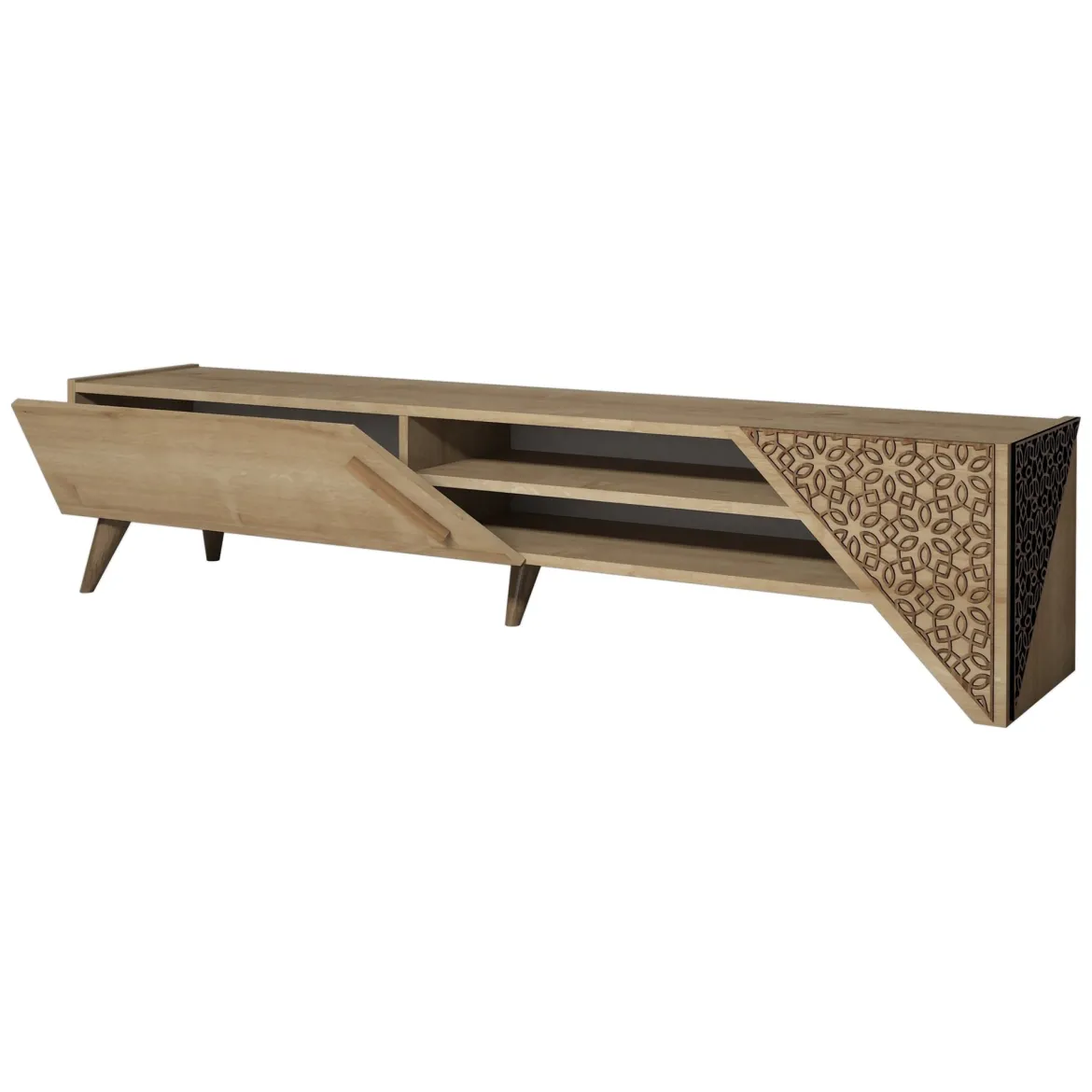 Mobile Porta tv Marrone Rovere un Ripiano Un'anta 180x40x37h cm, 3 Vani - Campli