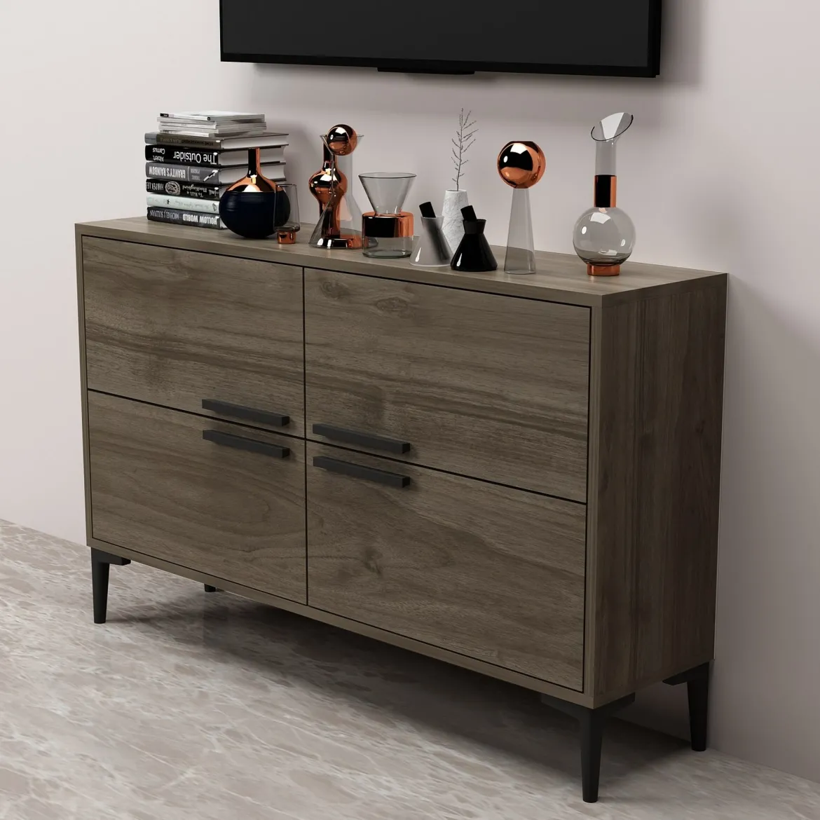 Mobile Porta tv Marrone Scuro 2 Ripiani 4 Ante 120x30x75h cm, 4 Vani - Luzzi