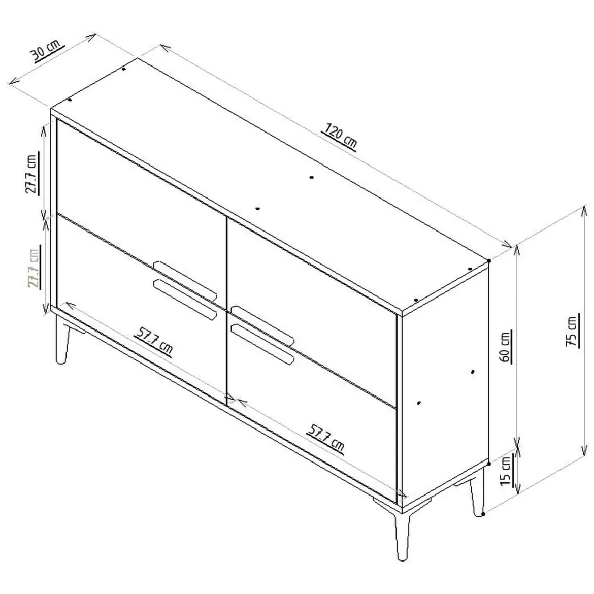 Mobile Porta tv Marrone Scuro 2 Ripiani 4 Ante 120x30x75h cm, 4 Vani - Luzzi