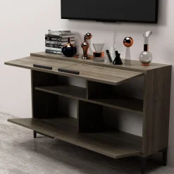 Mobile Porta tv Marrone Scuro 2 Ripiani 4 Ante 120x30x75h cm, 4 Vani - Luzzi
