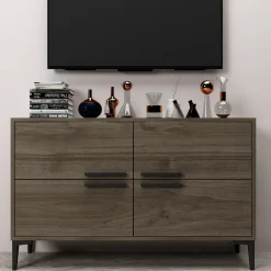 Mobile Porta tv Marrone Scuro 2 Ripiani 4 Ante 120x30x75h cm, 4 Vani - Luzzi