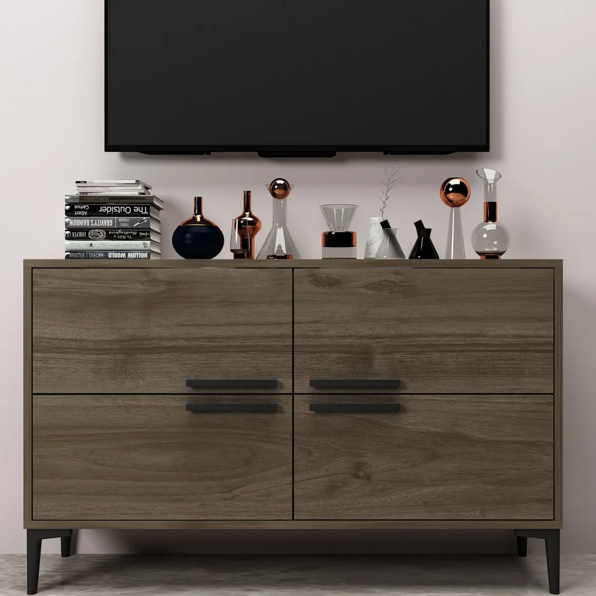 Mobile Porta tv Marrone Scuro 2 Ripiani 4 Ante 120x30x75h cm, 4 Vani - Luzzi
