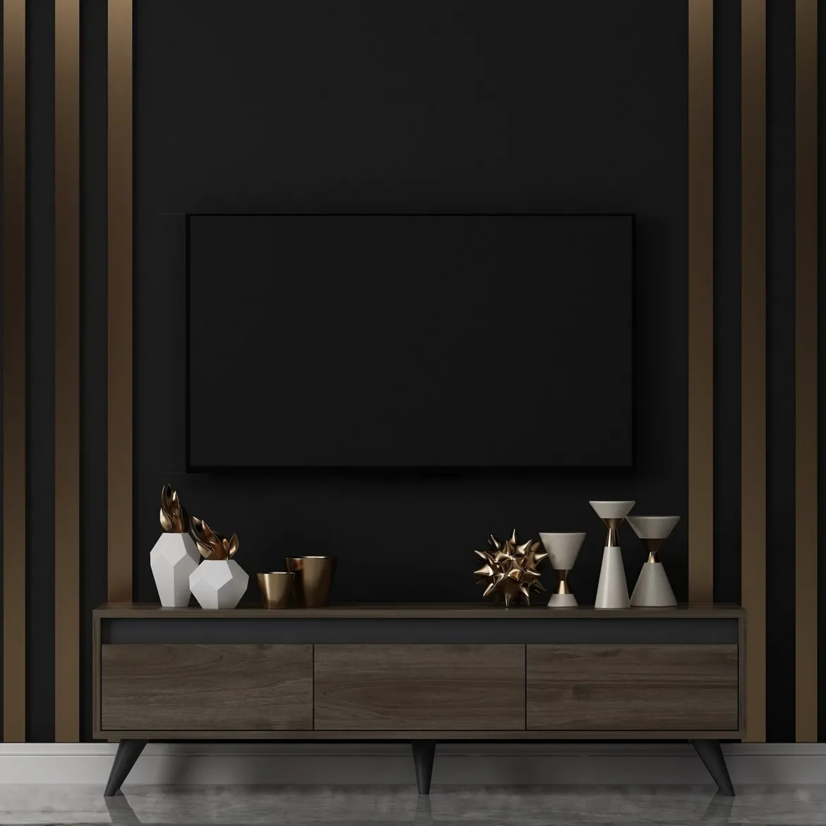 Mobile Porta tv Marrone Scuro 3 Vani 3 Ante 150x30x45h cm, Apertura a Ribalta - Romeno
