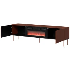 Mobile Porta tv Marrone Terracotta un Ripiano 2 Ante 200x42x57h cm, Caminetto Incluso - Vermezzo