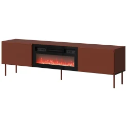 Mobile Porta tv Marrone Terracotta un Ripiano 2 Ante 200x42x57h cm, Caminetto Incluso - Vermezzo