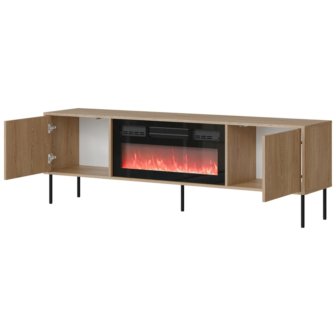 Mobile Porta tv Marrone un Ripiano 2 Ante 180x40x60h cm, Caminetto Incluso - Silvi