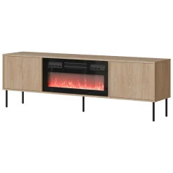 Mobile Porta tv Marrone un Ripiano 2 Ante 180x40x60h cm, Caminetto Incluso - Silvi