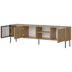 Mobile Porta tv Marrone un Ripiano 3 Ante 200x40x60h cm, Anta Dettaglio Vetro - Fiuggi