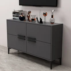 Mobile Porta tv Nero Antracite 2 Ripiani 4 Ante 120x30x75h cm, 4 Vani - Luzzi