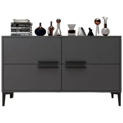 Mobile Porta tv Nero Antracite 2 Ripiani 4 Ante 120x30x75h cm, 4 Vani - Luzzi
