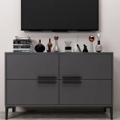 Mobile Porta tv Nero Antracite 2 Ripiani 4 Ante 120x30x75h cm, 4 Vani - Luzzi