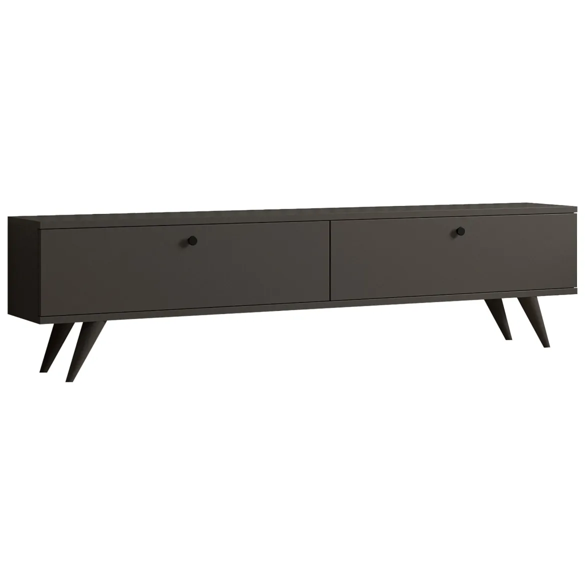 Mobile Porta tv Nero Antracite 2 Vani 2 Ante 160x25x40h cm, Apertura a Ribalta - Atestino