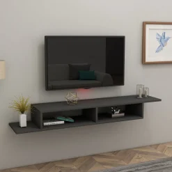Mobile Porta tv Nero Antracite 2 Vani Peso Supportato 40 kg 120x30x18h cm, Installazione Sospeso - Ivrea