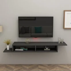 Mobile Porta tv Nero Antracite 2 Vani Peso Supportato 40 kg 120x30x18h cm, Installazione Sospeso - Ivrea