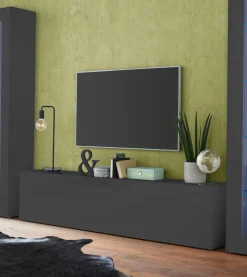 Mobile Porta tv Nero Antracite Argento Cassetti un Ripiano 180x30x47h cm, 2 Ante - Espero