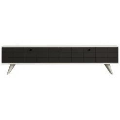 Mobile Porta tv Nero Antracite Bianco 2 Ante Apertura a Ribalta 160x25x35h cm, 2 Vani - Tresana
