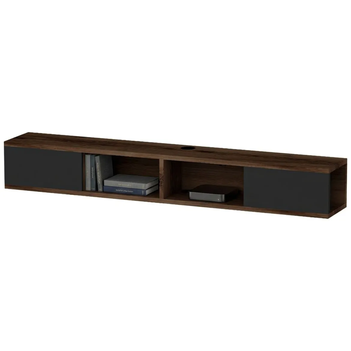 Mobile Porta tv Nero Antracite Marrone Noce Un'anta Apertura a Ribalta 120x25x37h cm, 2 Vani - Taurasi