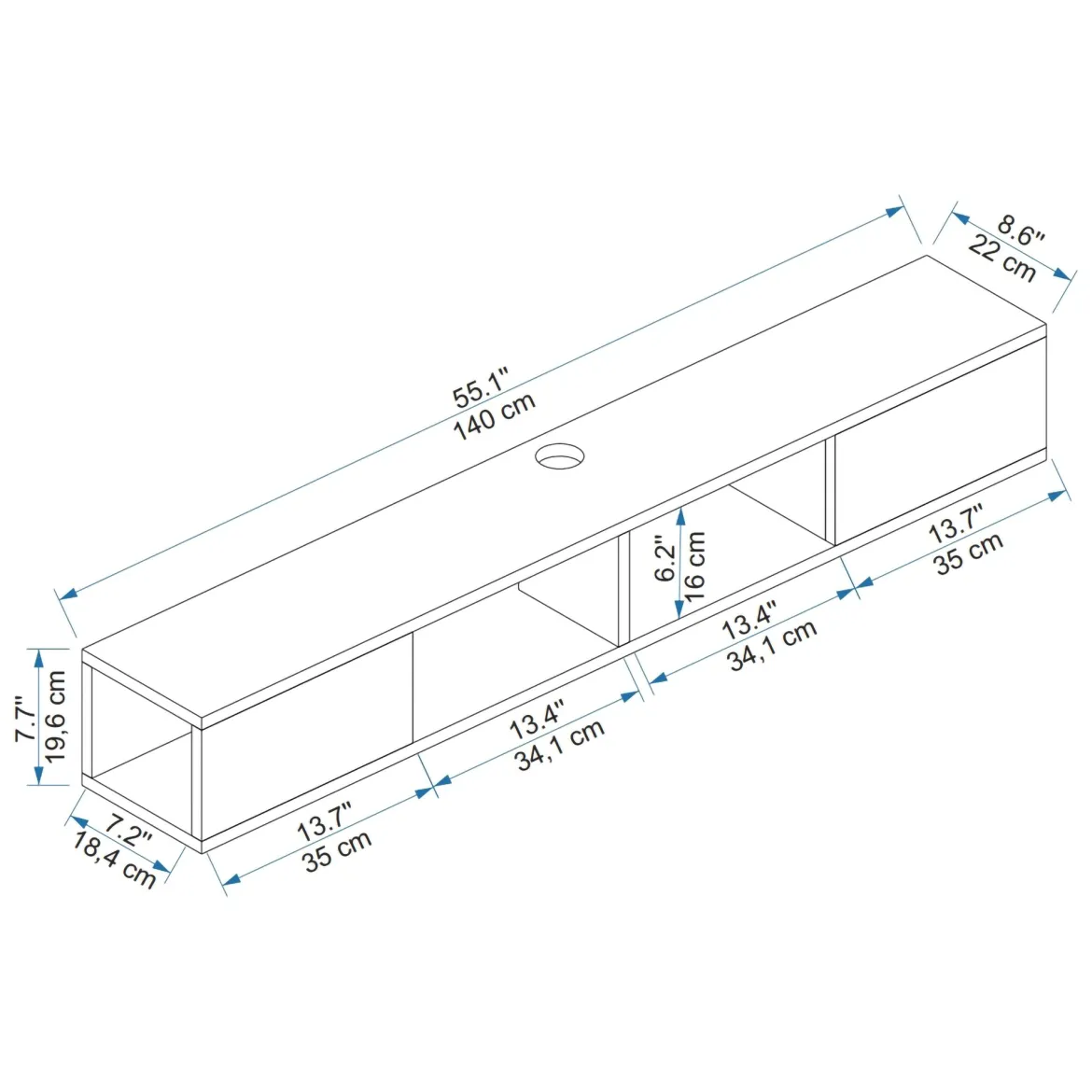 Mobile Porta tv Nero Antracite Marrone Noce Un'anta Apertura a Ribalta 120x25x37h cm, 2 Vani - Taurasi