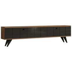Mobile Porta tv Nero Antracite Marrone Rovere 2 Ante Apertura a Ribalta 160x25x35h cm, 2 Vani - Tresana