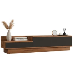 Mobile Porta tv Nero Antracite Marrone Rovere 2 Ripiani 2 Ante 150x35x47h cm, 5 Vani - Filetto