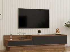 Mobile Porta tv Nero Antracite Marrone Rovere 2 Ripiani 2 Ante 150x35x47h cm, 5 Vani - Filetto