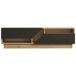 Mobile Porta tv Nero Antracite Marrone Rovere 3 Ante Apertura a Ribalta 150x35x44h cm, 3 Vani - Fiorano
