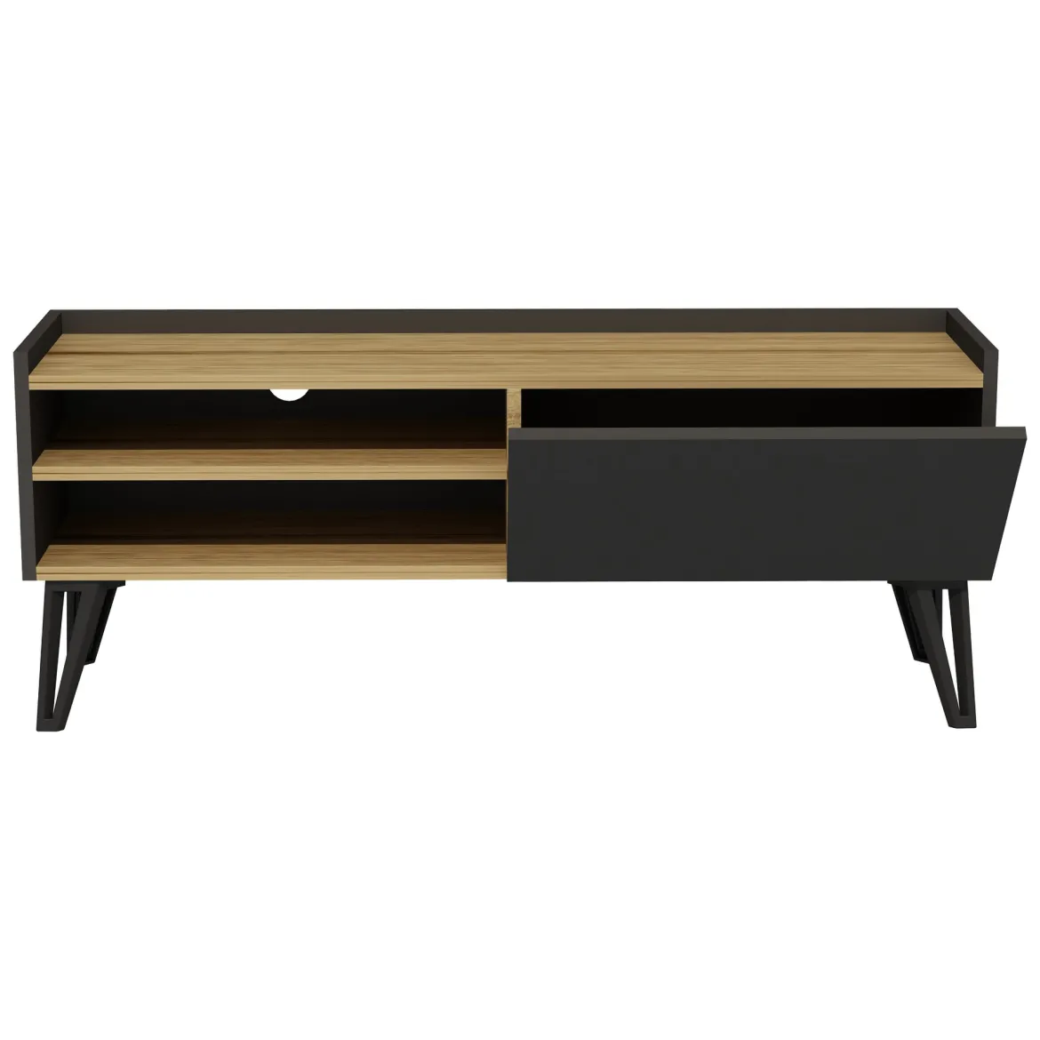 Mobile Porta tv Nero Antracite Marrone Rovere un Ripiano Un'anta 120x39x50h cm, 3 Vani - Molinara