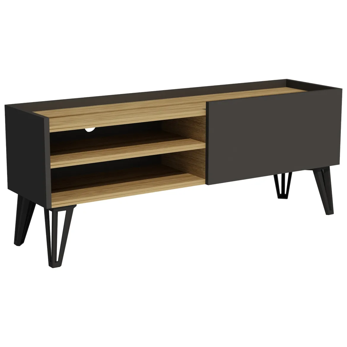 Mobile Porta tv Nero Antracite Marrone Rovere un Ripiano Un'anta 120x39x50h cm, 3 Vani - Molinara