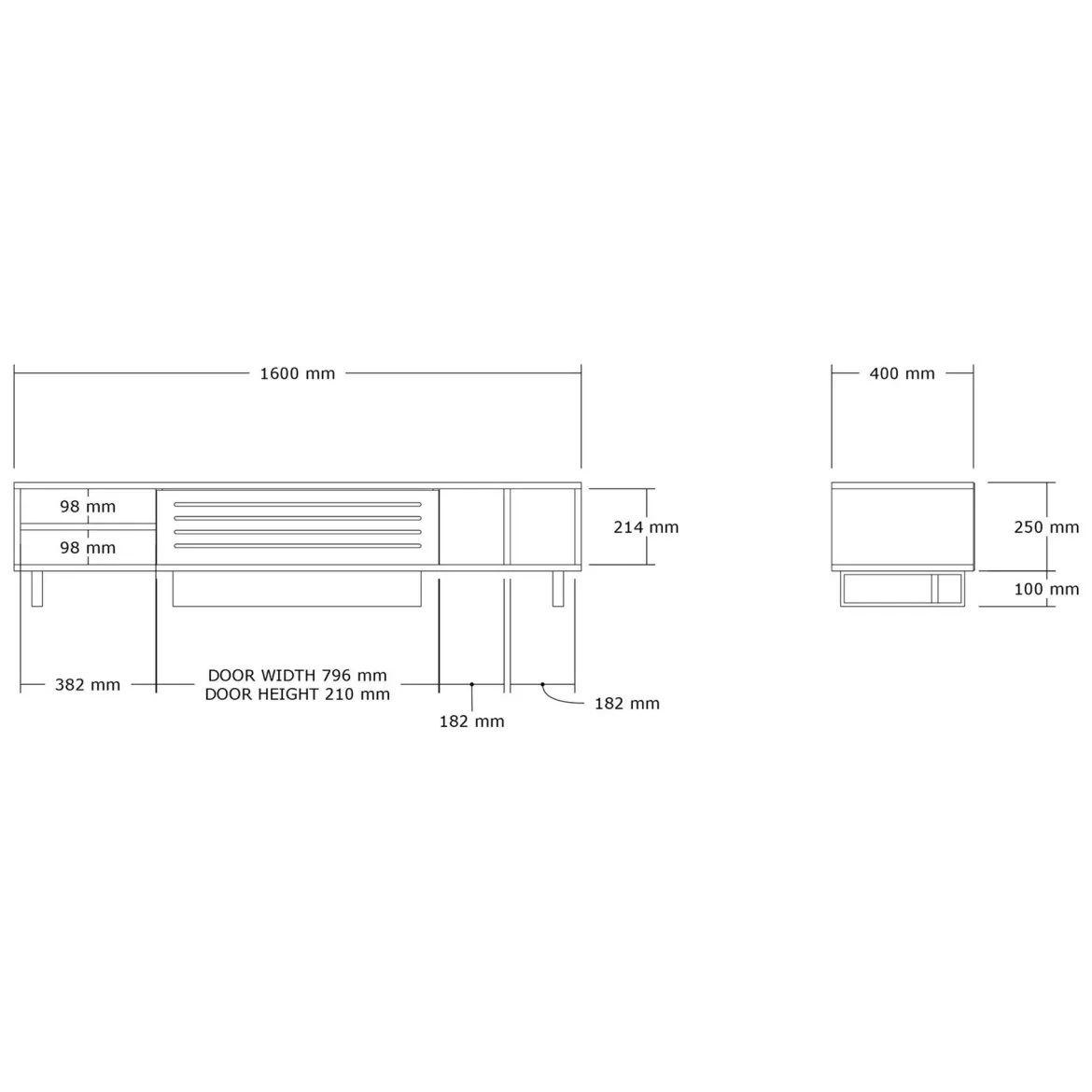 Mobile Porta tv Nero Antracite Modulabile un Ripiano 200x30x31h cm, 2 Ante - Sindia
