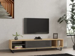 Mobile Porta tv Nero Antracite Modulabile un Ripiano 200x30x31h cm, 2 Ante - Sindia