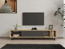 Mobile Porta tv Nero Antracite Modulabile un Ripiano 200x30x31h cm, 2 Ante - Sindia