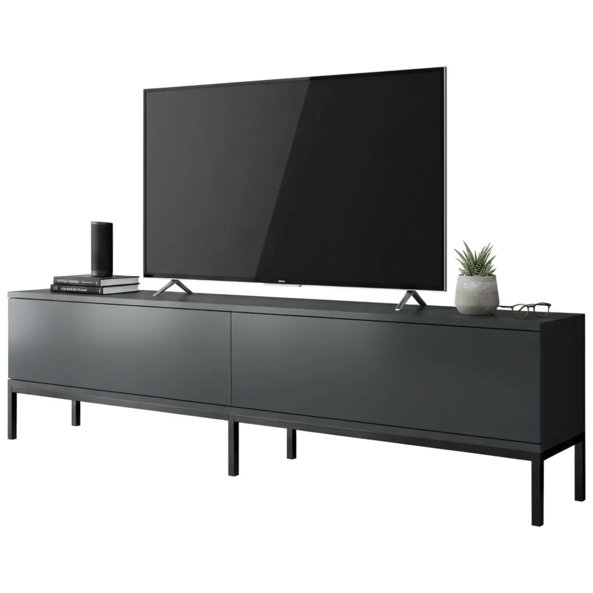 Mobile Porta tv Nero Antracite Nero Cassetti un Ripiano 180x30x50h cm, 2 Ante - Abishia