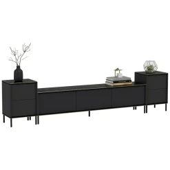 Mobile Porta tv Nero Antracite Nero Marmo 2 Ripiani 7 Vani 180x35x45h cm, 5 Ante - Cortin