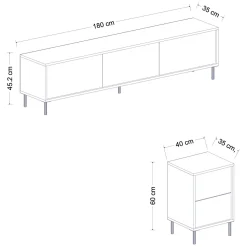 Mobile Porta tv Nero Antracite Nero Marmo 2 Ripiani 7 Vani 180x35x45h cm, 5 Ante - Cortin