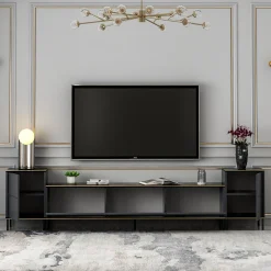 Mobile Porta tv Nero Antracite Nero Marmo 2 Ripiani 7 Vani 180x35x45h cm, 5 Ante - Cortin