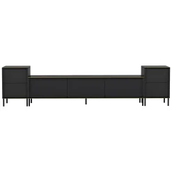 Mobile Porta tv Nero Antracite Nero Marmo 2 Ripiani 7 Vani 180x35x45h cm, 5 Ante - Cortin