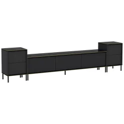 Mobile Porta tv Nero Antracite Nero Marmo 2 Ripiani 7 Vani 180x35x45h cm, 5 Ante - Cortin