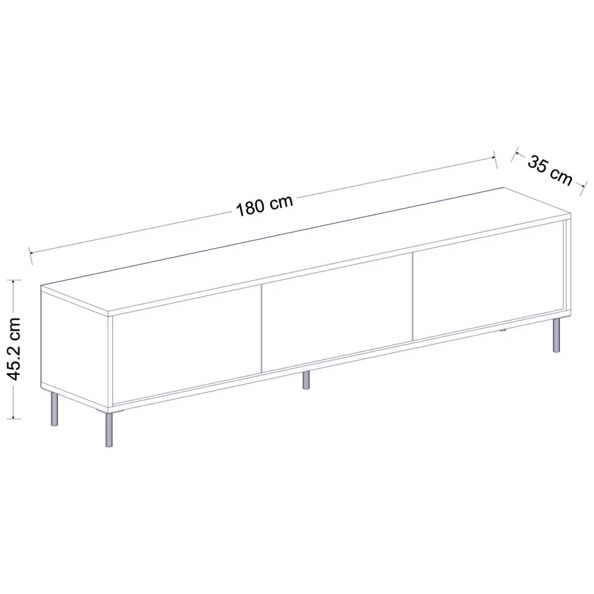 Mobile Porta tv Nero Antracite oro 3 Ante Ripiano Effetto Marmo 180x35x45h cm, 3 Vani - Vicchio