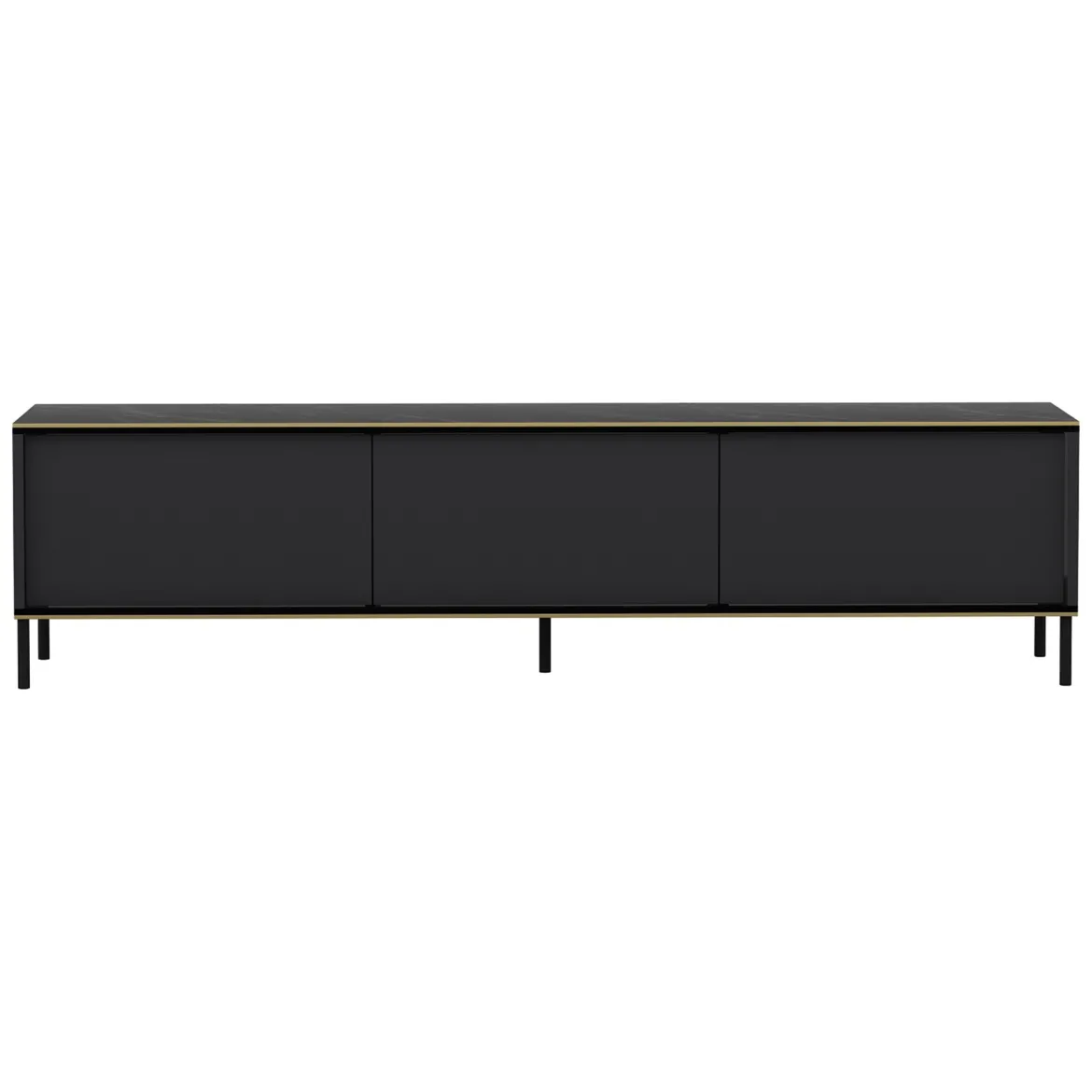 Mobile Porta tv Nero Antracite oro 3 Ante Ripiano Effetto Marmo 180x35x45h cm, 3 Vani - Vicchio
