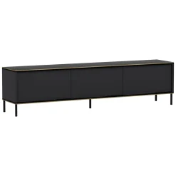 Mobile Porta tv Nero Antracite oro 3 Ante Ripiano Effetto Marmo 180x35x45h cm, 3 Vani - Vicchio