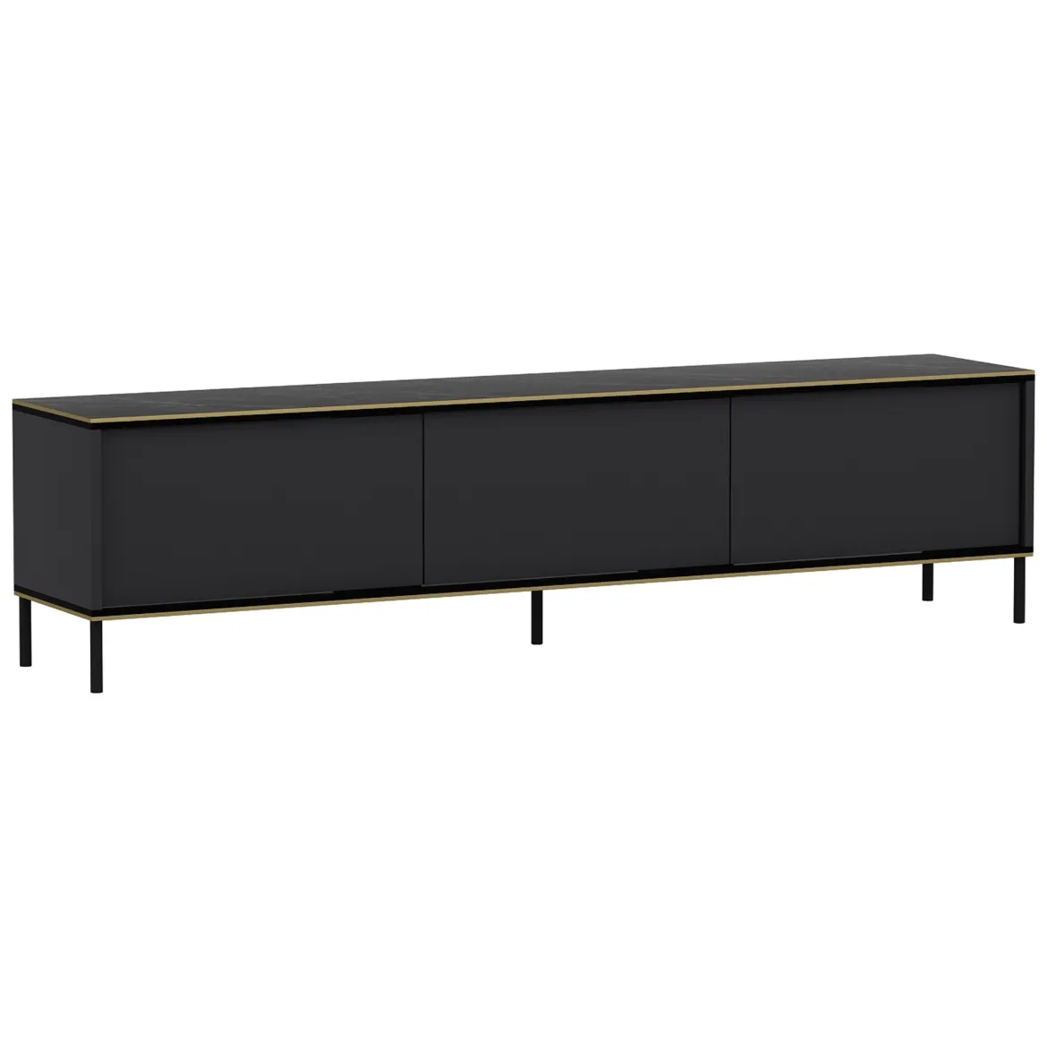 Mobile Porta tv Nero Antracite oro 3 Ante Ripiano Effetto Marmo 180x35x45h cm, 3 Vani - Vicchio