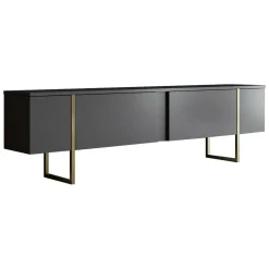 Mobile Porta tv Nero Antracite oro Cassetti un Ripiano 180x30x50h cm, 2 Ante - Abishia
