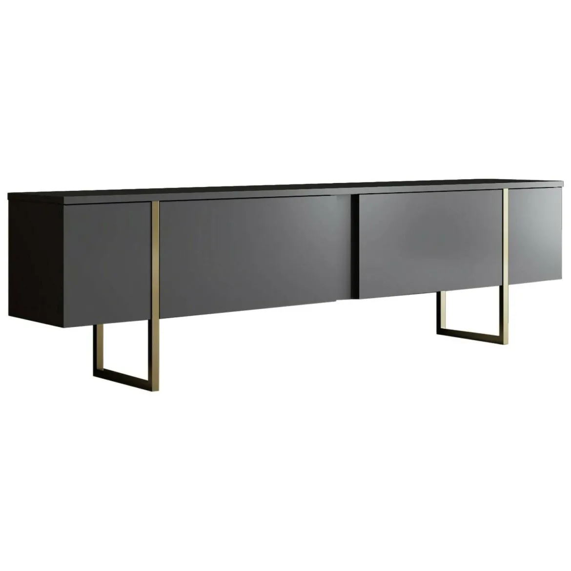 Mobile Porta tv Nero Antracite oro Cassetti un Ripiano 180x30x50h cm, 2 Ante - Abishia