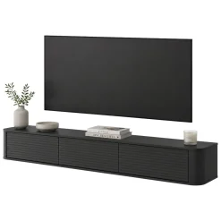 Mobile Porta tv Nero 3 Cassetti un Ripiano 200x34x28h cm, 3 Vani - Kahate