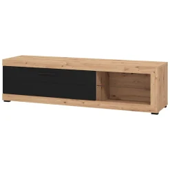 Mobile Porta tv Nero Marrone Rovere Nodi 2 Ripiani Un'anta 162x41.5x43.5h cm, Ripiano in Vetro - Pompu