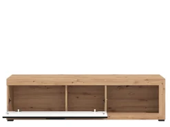Mobile Porta tv Nero Marrone Rovere Nodi 2 Ripiani Un'anta 162x41.5x43.5h cm, Ripiano in Vetro - Pompu