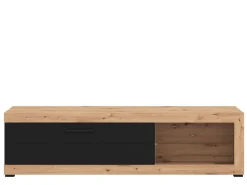 Mobile Porta tv Nero Marrone Rovere Nodi 2 Ripiani Un'anta 162x41.5x43.5h cm, Ripiano in Vetro - Pompu