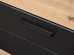 Mobile Porta tv Nero Marrone Rovere Nodi 2 Ripiani Un'anta 162x41.5x43.5h cm, Ripiano in Vetro - Pompu