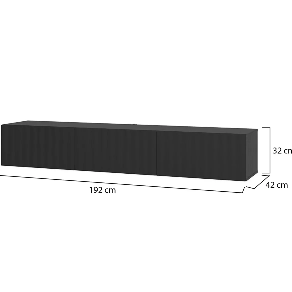 Mobile Porta tv Nero Nero Antracite un Ripiano 3 Ante 192x42x32h cm, 3 Vani - Fossa
