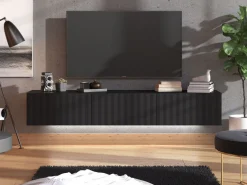 Mobile Porta tv Nero Nero Antracite un Ripiano 3 Ante 192x42x32h cm, 3 Vani - Fossa